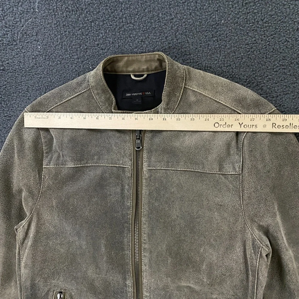 John Varvatos Leather Jacket Medium READ Lambskin Moto Cafe Racer Band Collar